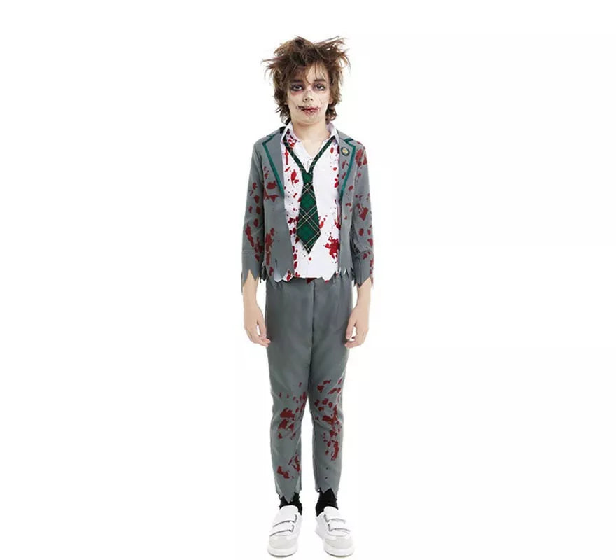 Translation missing: en.Disfraz de Colegial Zombie gris con chaqueta para niño
