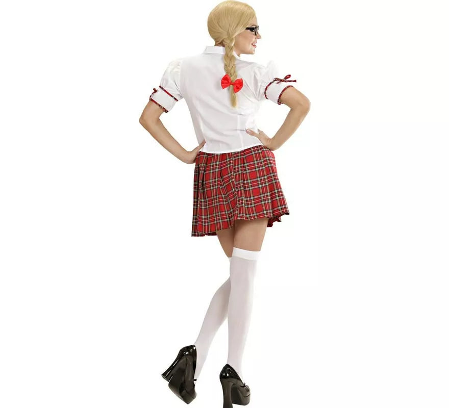 Disfraz de Colegiala blanco y rojo con corbata para mujer