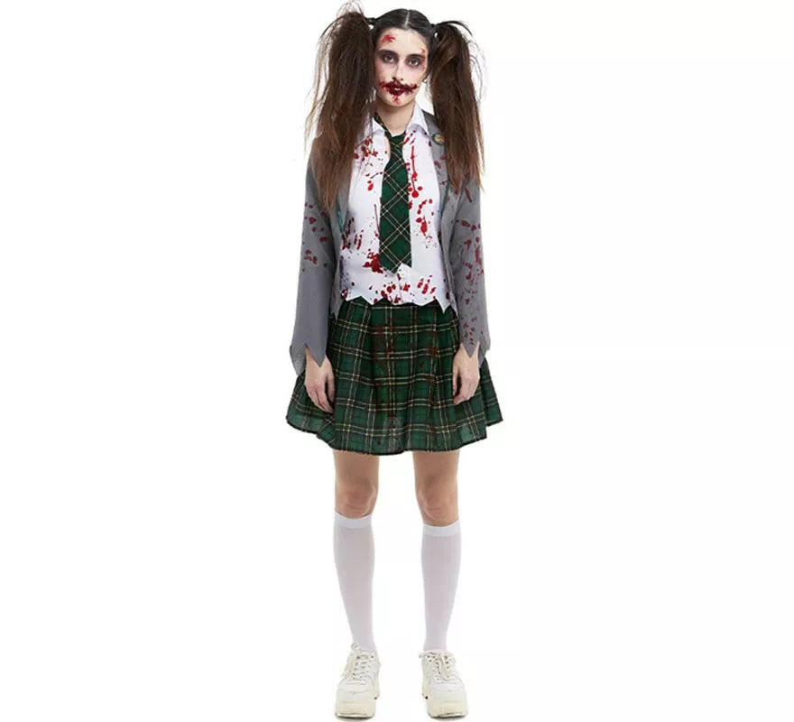 Translation missing: en.Disfraz de Colegiala Zombie gris con chaqueta para mujer