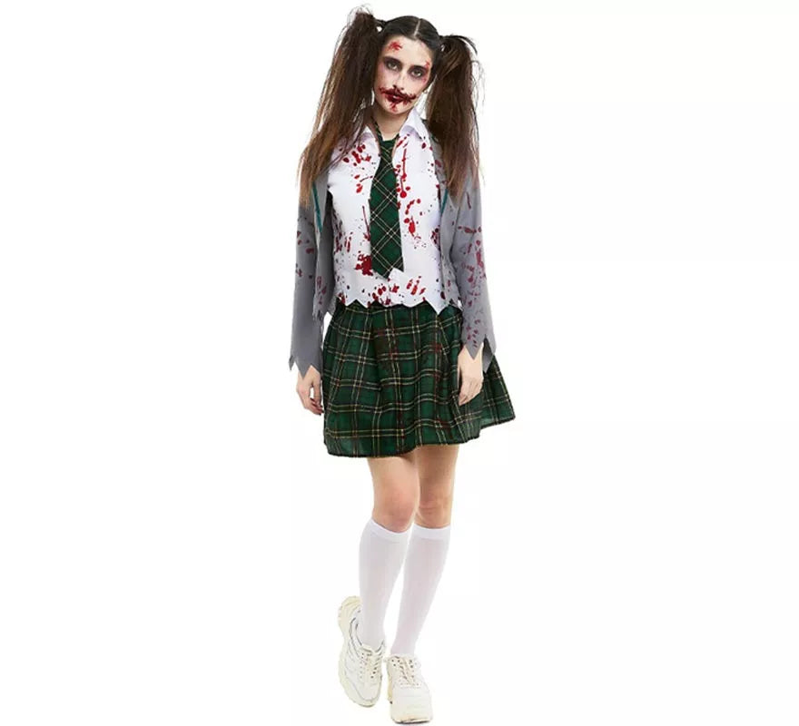 Disfraz de Colegiala Zombie gris con chaqueta para mujer