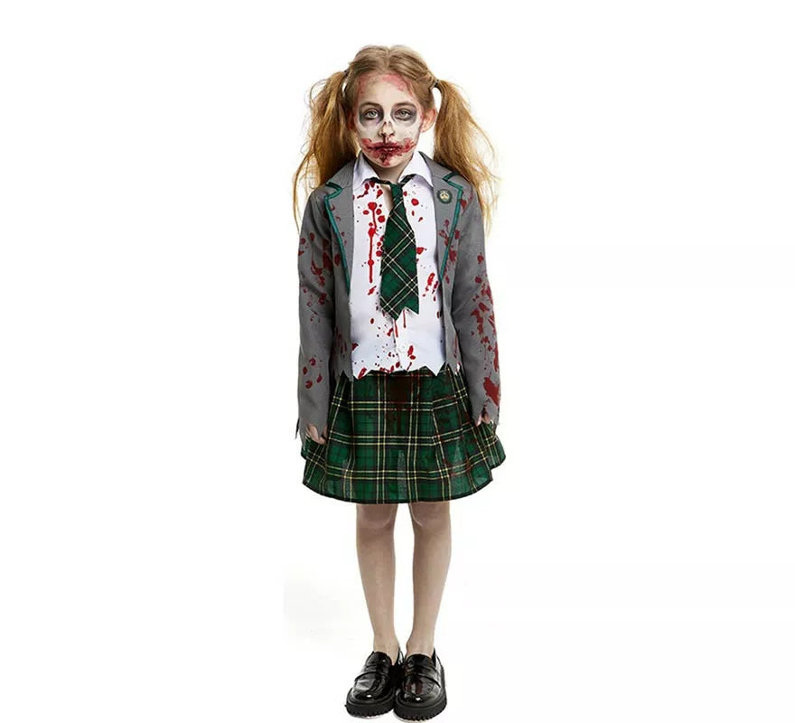 Disfraz de Colegiala Zombie gris con chaqueta para niña y adolescente