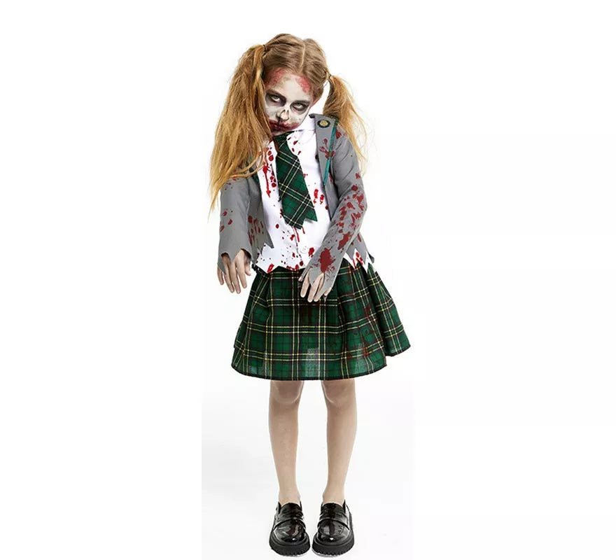 Disfraz de Colegiala Zombie gris con chaqueta para niña y adolescente
