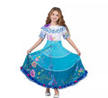 Disfraz de Colombiana azul y blanco floral para niña