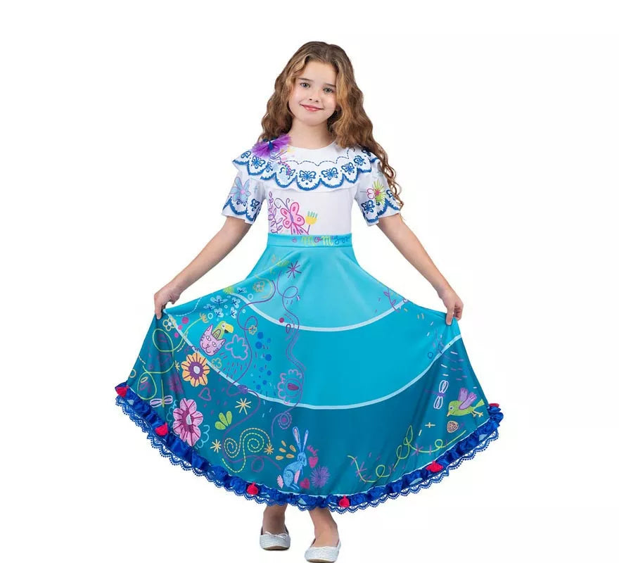 Translation missing: en.Disfraz de Colombiana azul y blanco floral para niña