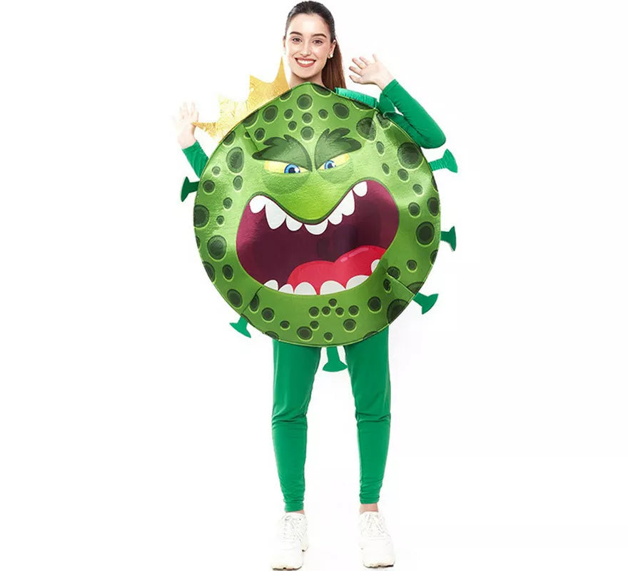 Translation missing: en.Disfraz de Coronavirus verde con Corona para adulto