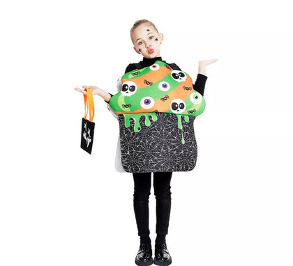 Disfraz de Cupcake Halloween verde y naranja para niños