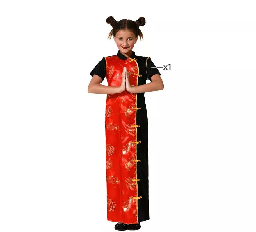 Disfraz de Dama China negro y rojo para niña