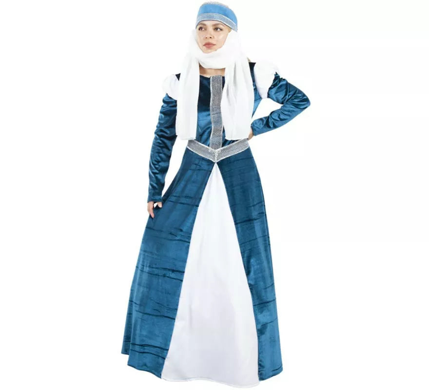 Disfraz de Dama de la Corte azul y blanco para mujer