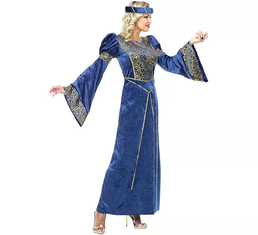 Disfraz de Dama del Renacimiento azul y dorado para mujer