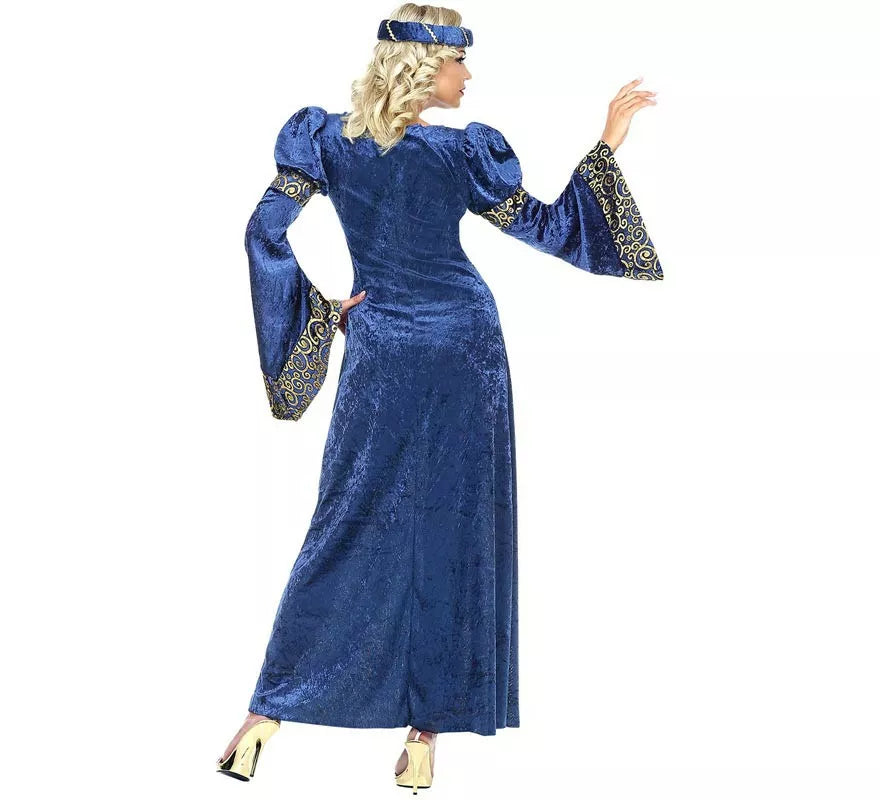 Disfraz de Dama del Renacimiento azul y dorado para mujer