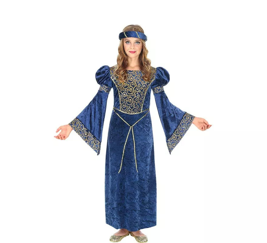 Translation missing: en.Disfraz de Dama del Renacimiento azul y dorado para niña