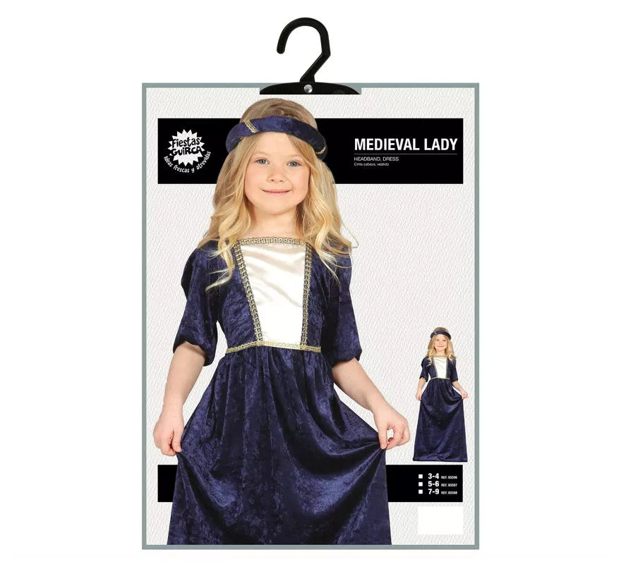 Translation missing: en.Disfraz de Dama Medieval azul para niña