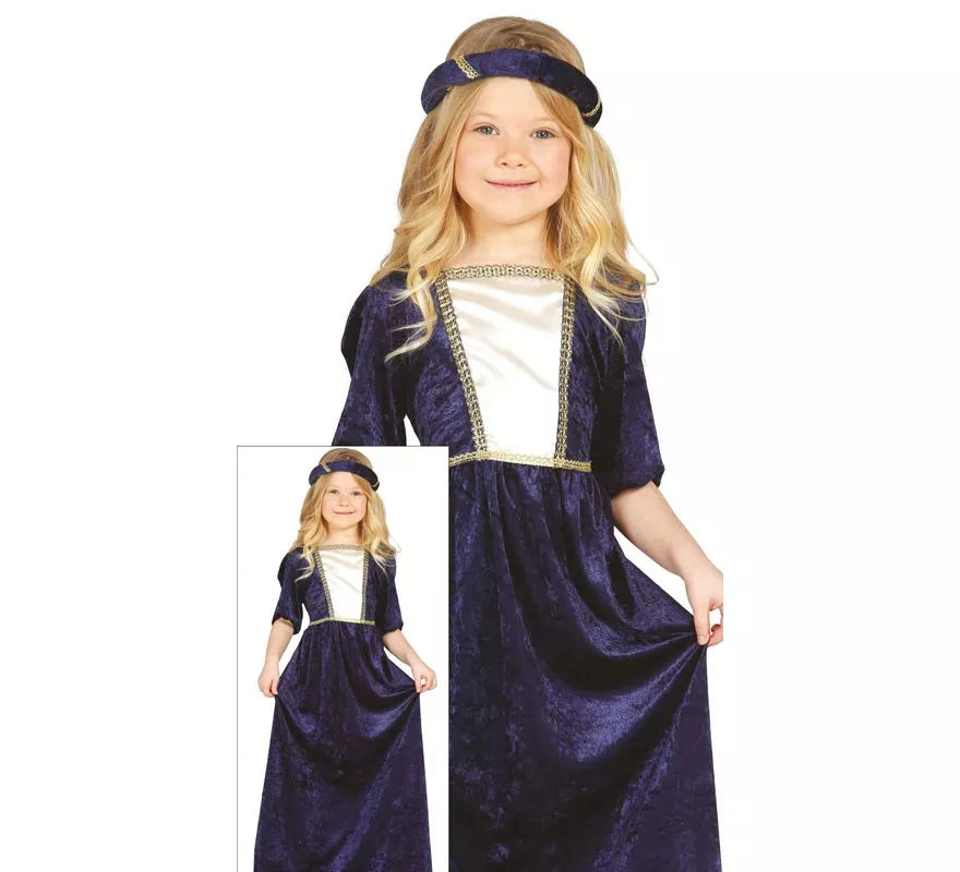 Translation missing: en.Disfraz de Dama Medieval azul para niña