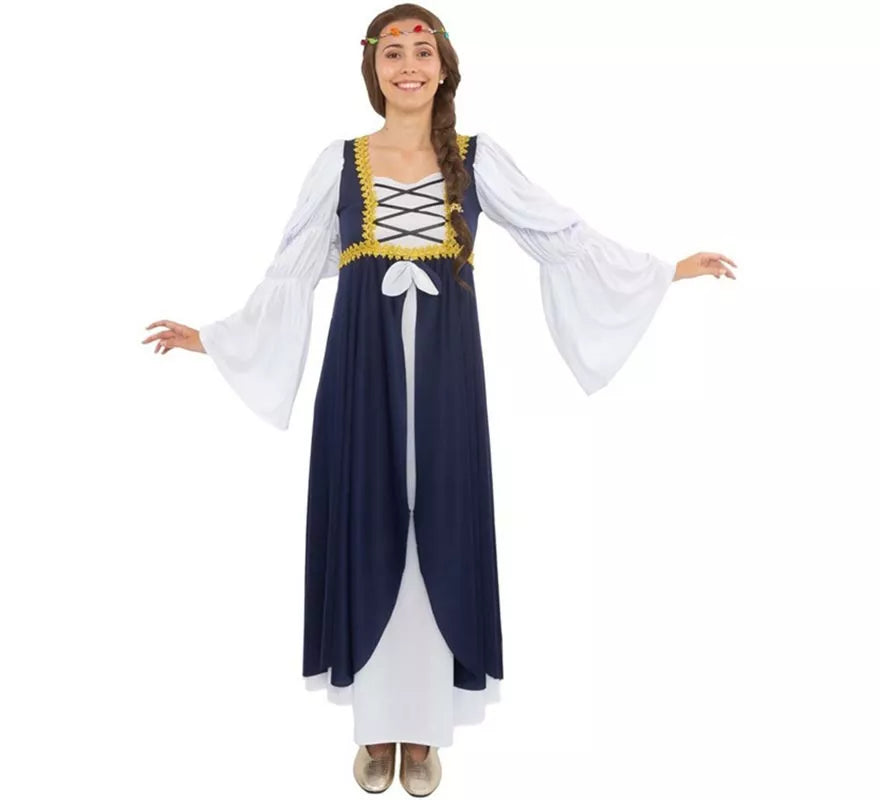 Disfraz de Dama medieval azul y blanco para mujer