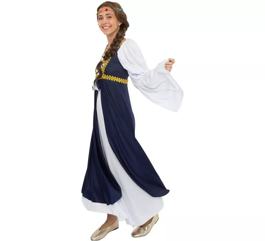 Disfraz de Dama medieval azul y blanco para mujer