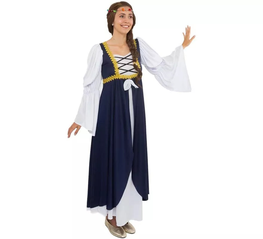 Disfraz de Dama medieval azul y blanco para mujer