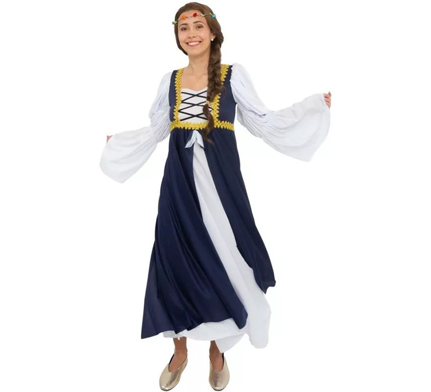 Translation missing: en.Disfraz de Dama medieval azul y blanco para mujer