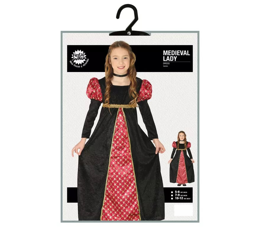 Disfraz de Dama Medieval Negra para niña