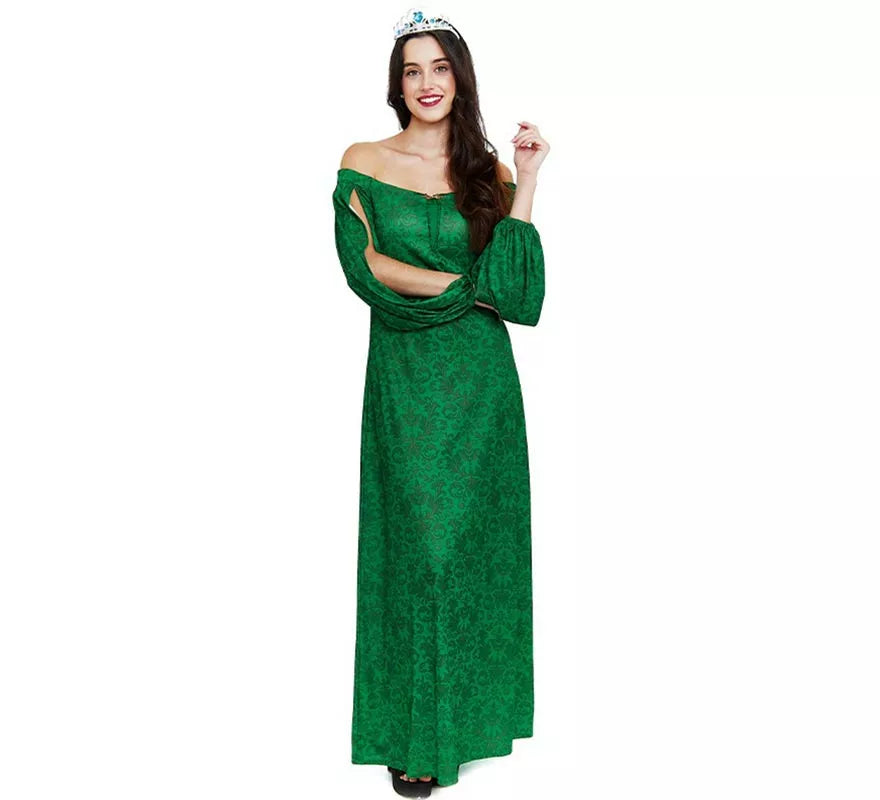 Translation missing: en.Disfraz de Dama Medieval verde estampado para mujer