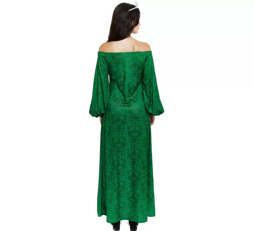 Disfraz de Dama Medieval verde estampado para mujer