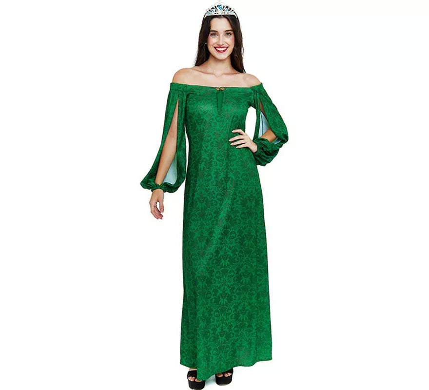 Disfraz de Dama Medieval verde estampado para mujer