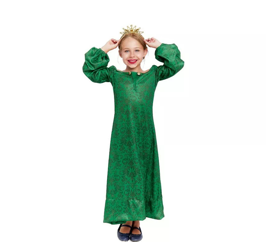 Translation missing: en.Disfraz de Dama Medieval verde estampado para niña