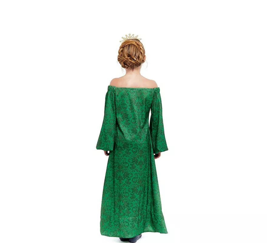 Translation missing: en.Disfraz de Dama Medieval verde estampado para niña