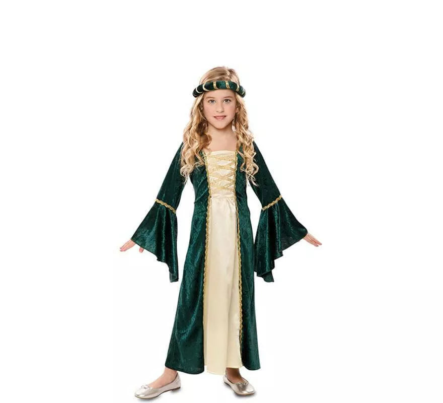 Disfraz de Dama Medieval Verde para niña