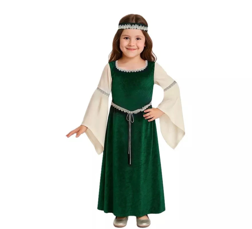Translation missing: en.Disfraz de Dama Medieval verde para niña