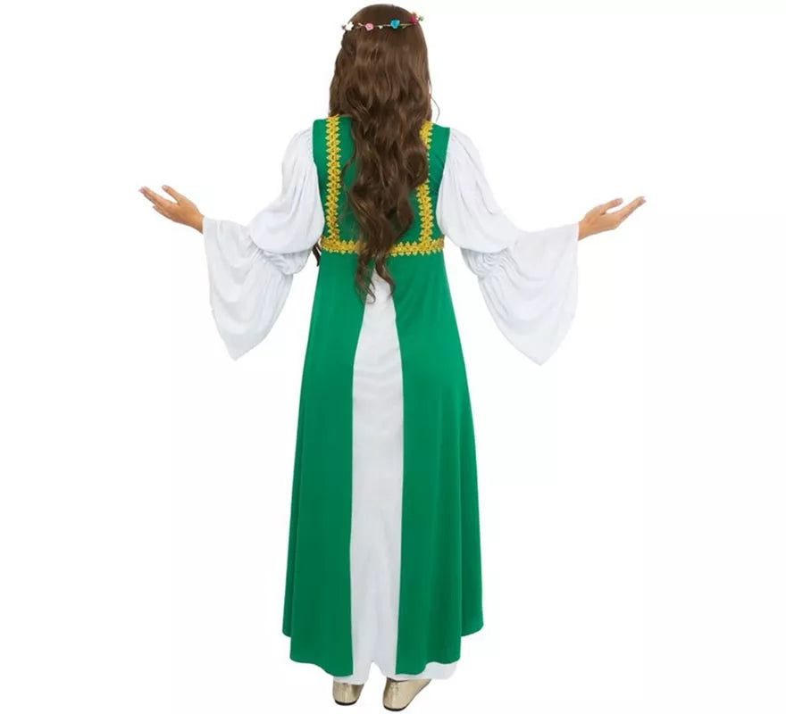 Disfraz de Dama Medieval verde y blanco para mujer