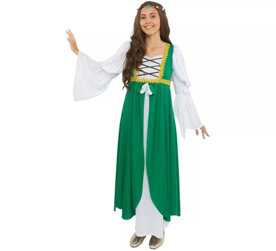 Translation missing: en.Disfraz de Dama Medieval verde y blanco para mujer