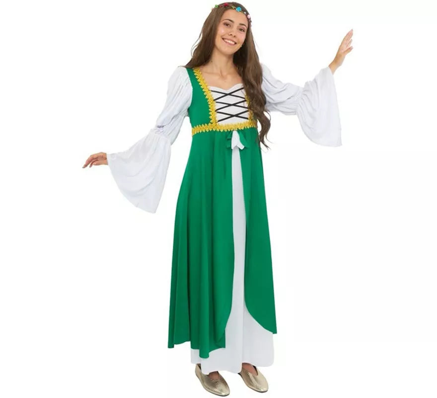 Translation missing: en.Disfraz de Dama Medieval verde y blanco para mujer