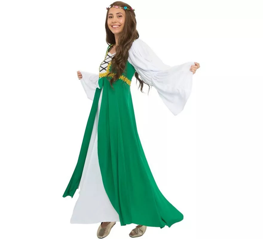 Translation missing: en.Disfraz de Dama Medieval verde y blanco para mujer