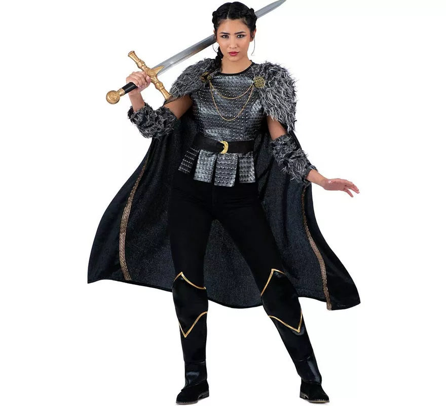 Translation missing: en.Disfraz de Dama Vikinga plateado con capa para mujer