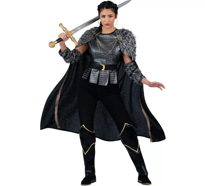 Disfraz de Dama Vikinga plateado con capa para mujer