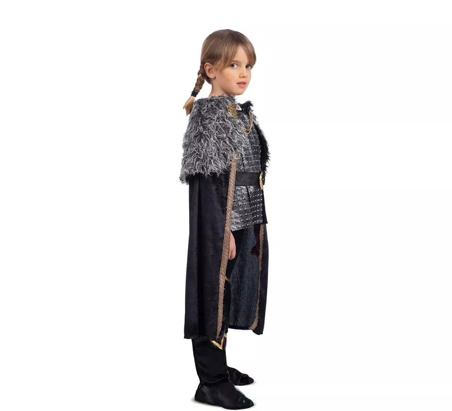 Disfraz de Dama Vikinga plateado con capa para niña