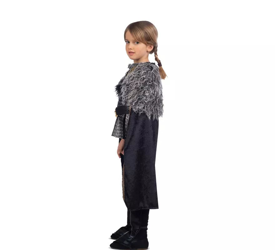 Disfraz de Dama Vikinga plateado con capa para niña