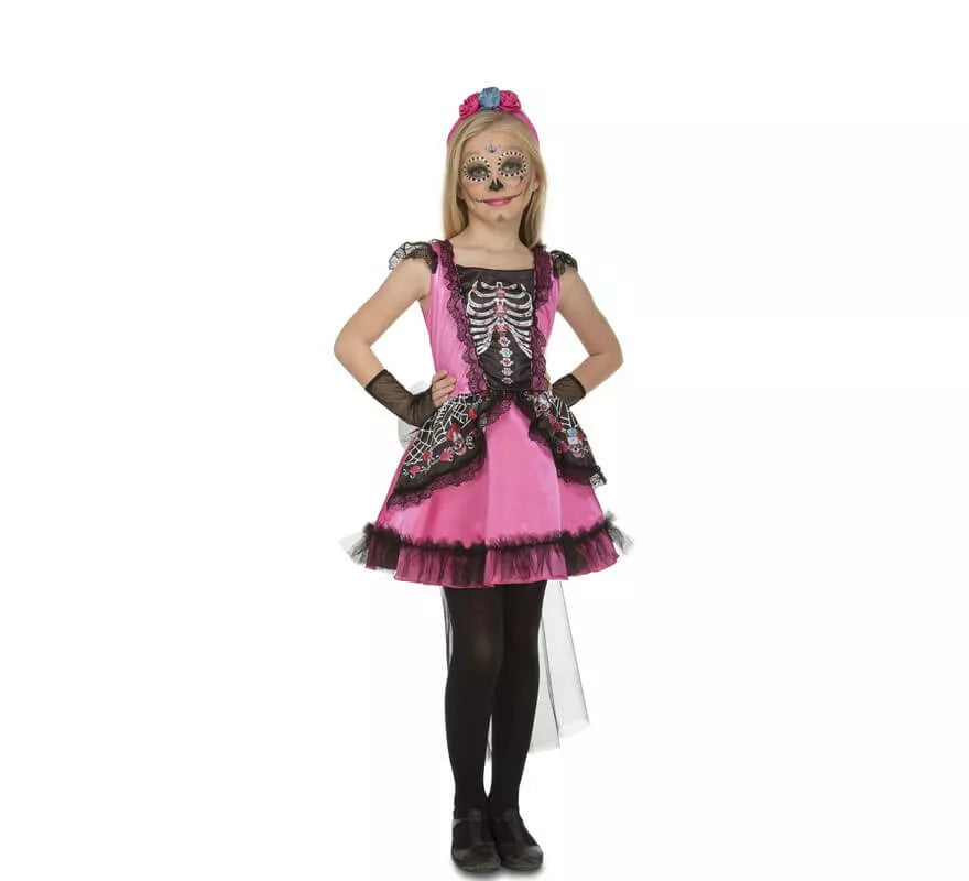 Disfraz de Damisela Esqueleto Rosa para niña