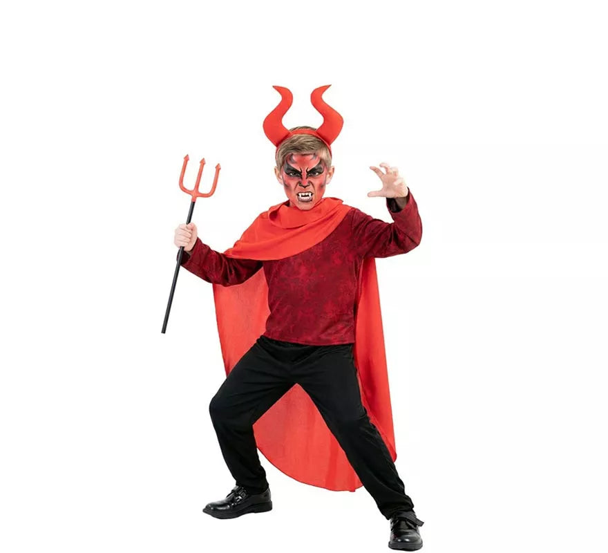 Disfraz de Demonio Cornudo Rojo para niño