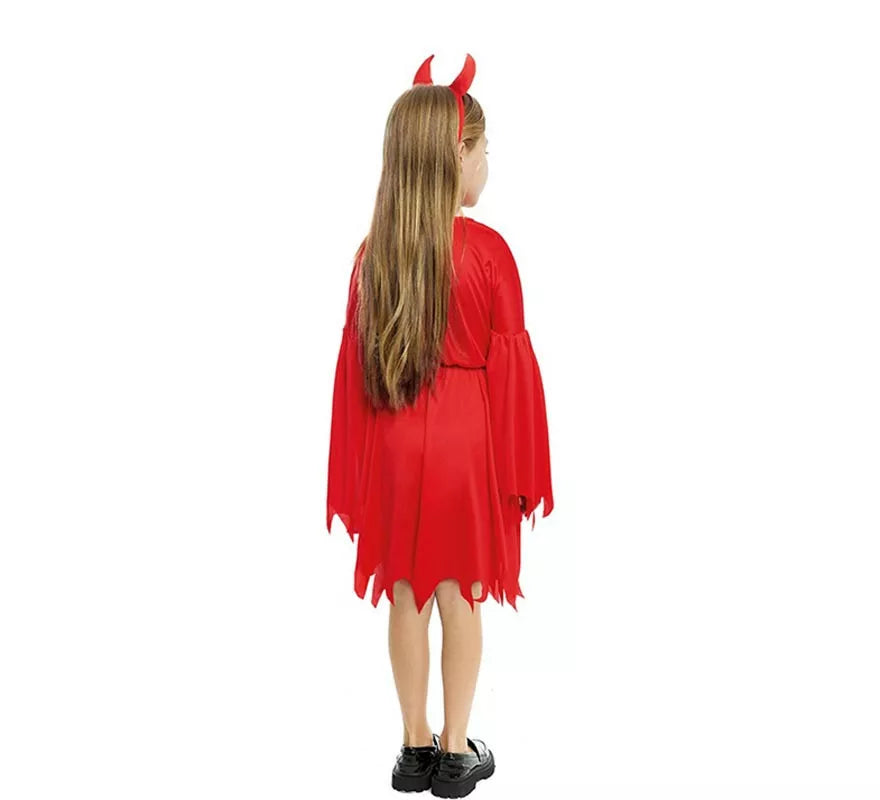Disfraz de Diablesa moderna roja con diadema para niña
