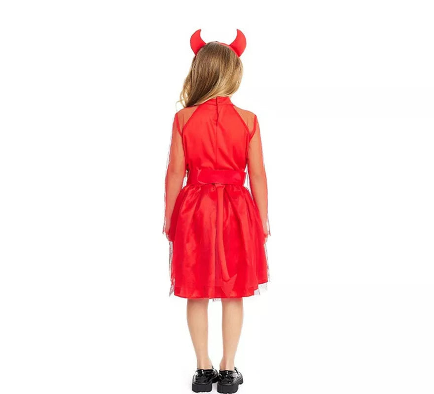 Translation missing: en.Disfraz de Diablesa moderna roja con diadema y cola para niña