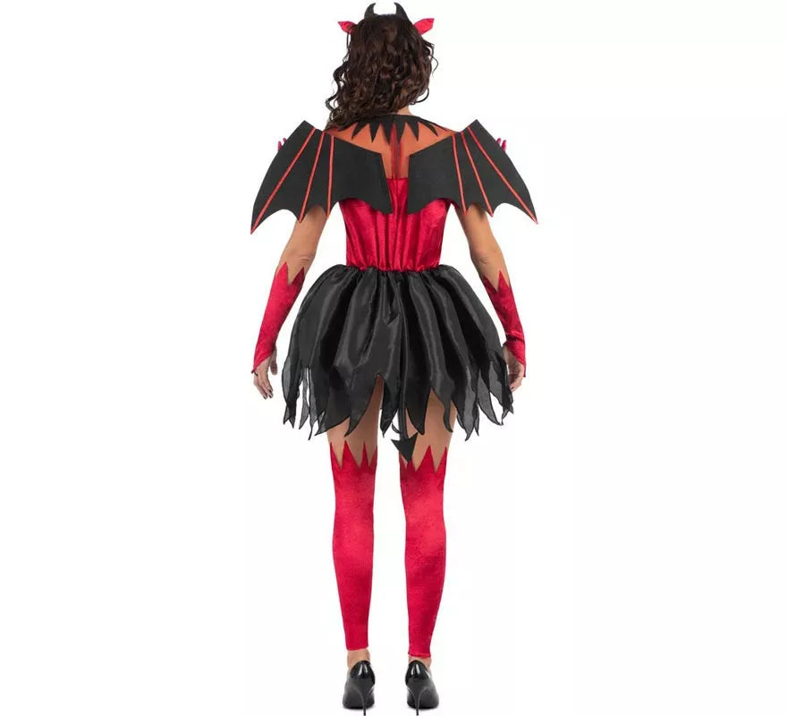 Disfraz de Diablesa rojo y negro con alas para mujer