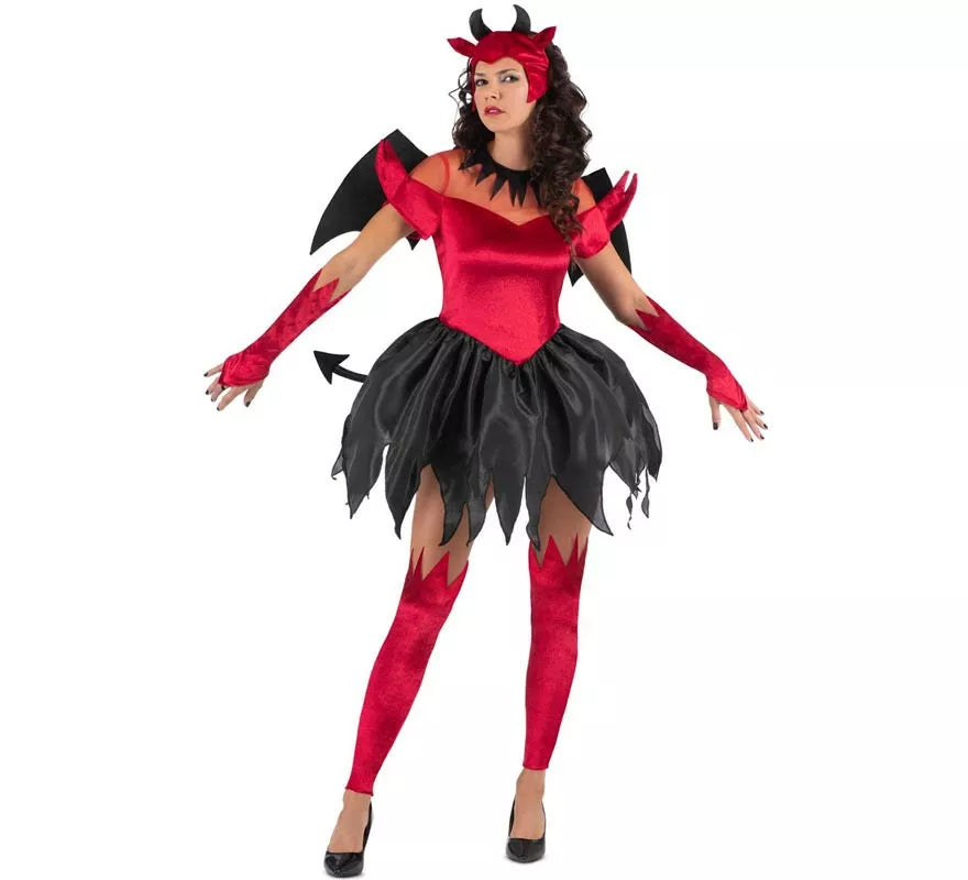 Translation missing: en.Disfraz de Diablesa rojo y negro con alas para mujer