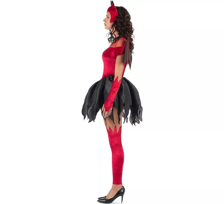 Translation missing: en.Disfraz de Diablesa rojo y negro con alas para mujer
