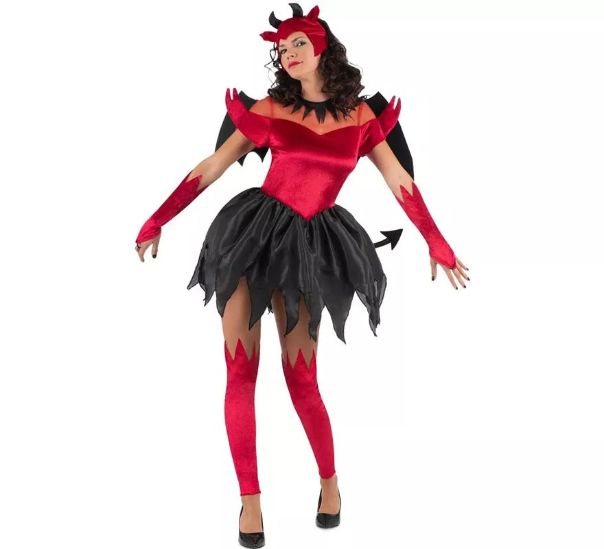 Translation missing: en.Disfraz de Diablesa rojo y negro con alas para mujer