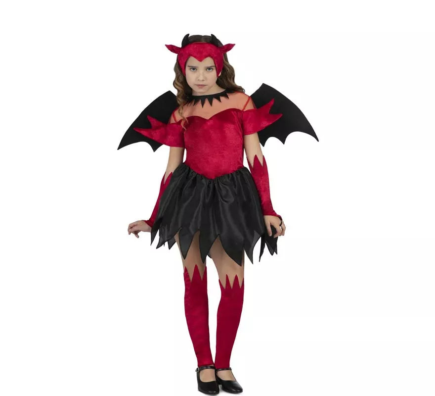 Disfraz de Diablesa rojo y negro con alas para niña