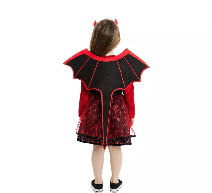 Disfraz de Diablilla roja con diadema y alas para bebé y niña
