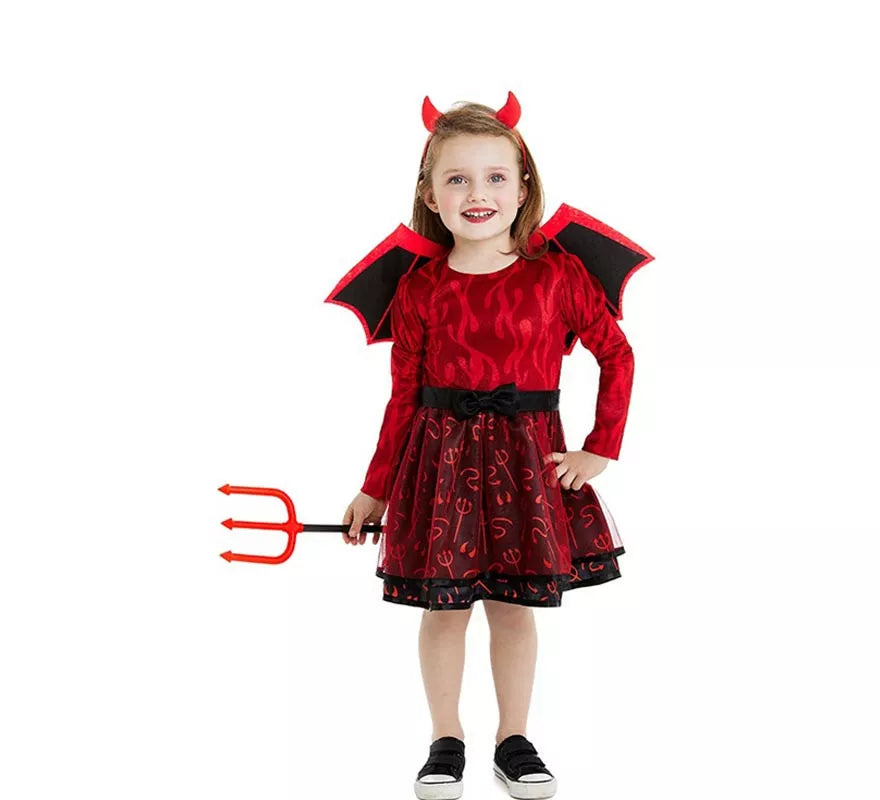 Translation missing: en.Disfraz de Diablilla roja con diadema y alas para bebé y niña