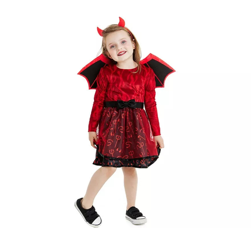 Disfraz de Diablilla roja con diadema y alas para bebé y niña