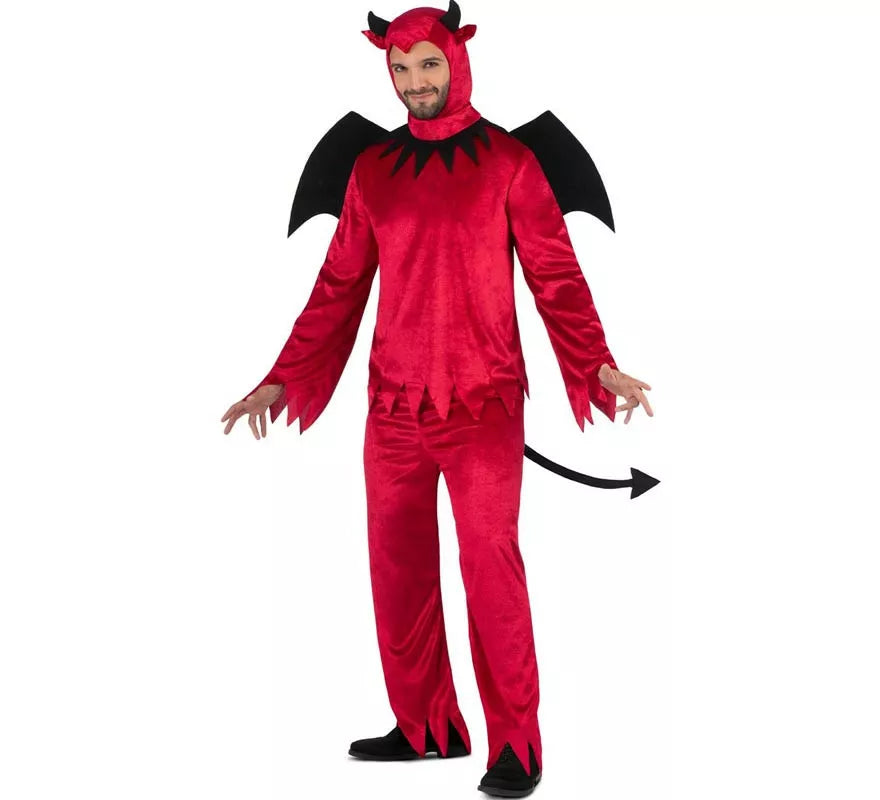 Disfraz de Diablo rojo con alas y cola para hombre